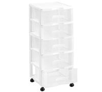 Tradineur - Cajonera con Ruedas Modelo Wagon - Fabricado en Plástico - Contenedor para guardar documentos para oficina u hogar - 5 Cajones - 83 x 37 x 39 cm - Color Blanco