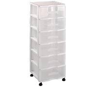 Tradineur - Cajonera con Ruedas Modelo Wagon - Fabricado en Plástico - Contenedor para guardar documentos para oficina u hogar - 6 Cajones Transparentes - 98,5 x 37 x 39 cm - Color Blanco