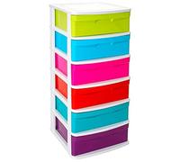Tradineur - Cajonera de almacenaje modelo Sena, 6 cajones multicolor, plástico, torre de ordenación multiusos, hogar (Blancolor, 96,5 x 40 x 39 cm)