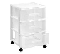 Tradineur - Cajonera de Almacenamiento WGN - 3 Cajones - Torre de Almacenamiento Multiusos para Oficina, hogar, Escuela, etc - 51,3 x 37 x 39 cm - Color Blanco - Cajones Transparentes