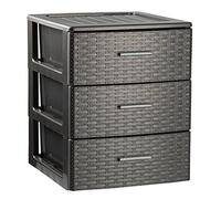 Tradineur - Cajonera de ordenación Rattan de plástico - 3 cajones - Torre de almacenaje Multiusos, Organizador Auxiliar, Almacenamiento, baño - 46,5 x 36,5 x 36,5 cm - Color Antracita