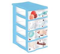 Tradineur - Cajonera de plástico, modelo Let's Fly, 4 cajones transparentes, torre almacenaje, juguetes, dormitorio infantil, niños, fabricada en España (Azul - 36 x 28 x 49 cm)