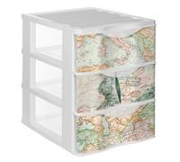 Tradineur - Cajonera de plástico, modelo Mapamundi, 3 cajones transparentes, torre almacenaje, juguetes, dormitorio infantil, niños, fabricada en España - 36 x 28 x 37 cm