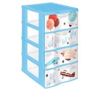 Tradineur - Cajonera de plástico, modelo Wagon Let's Fly, 4 cajones transparentes, torre almacenaje, dormitorio infantil, fabricada en España (Azul - 40 x 38 x 64 cm)
