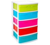 Tradineur - Cajonera de plástico Sena, 5 cajones multicolor, torre de ordenación multiusos, almacenaje, escuela, hogar, fabricada en España (Blancolor, Cajones Color Aleatorio, 81 x 40 x 39 cm)