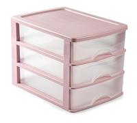 Tradineur - Cajonera de sobremesa - Fabricado en España - 3 Cajones Transparentes - Torre de almacenaje, armario, baño, oficina - 26 x 27 x 35,5 cm - Color Rosa