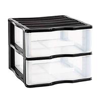 Tradineur - Cajonera Modelo Wagon - Fabricado en Plástico - Contenedor para guardar documentos para oficina u hogar - 2 Cajones - 32,5 x 37 x 39 cm - Color Negro