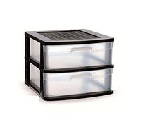 Tradineur - Cajonera sena 2 cajones, plástico negro, 40 x 39 x 33,5 cm, torre de almacenaje, cajones opacos, organizador auxiliar multiusos, almacenamiento, dormitorio, baño, oficina