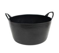 Tradineur - Capazo de plástico 30 litros, 20 x 43 cm, Negro. Cesto, Cubo Flexible, contenedor Multifuncional, establo, jardín, alimentación de Animales, Mezcla, Limpieza