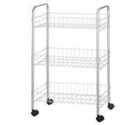 Tradineur - Carrito verdulero de cocina metálico con ruedas, 3 niveles, estantería para almacenamiento de frutas, verduras (Gris - 62 x 38 x 26 cm)