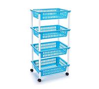 Tradineur - Carro verdulero Azul Claro Modelo PLFT con Ruedas 4 cestas 85 x 40 x 30 cm Carrito portaobjetos estantes Multiusos para organizar los Espacios domésticos