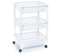 Tradineur - Carro verdulero - Modelo PLFT - Color Blanco - con Ruedas - 3 cestas 40 x 30 x 61,5 cm - Multiusos para organizar los Espacios domésticos, Ideal para baño, Cocina, Sala y Garaje.