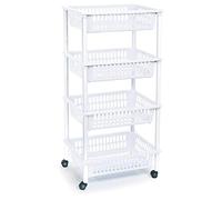Tradineur - Carro verdulero - Modelo PLFT - Color Blanco - con Ruedas - 4 cestas 85 x 40 x 30 cm - Multiusos para organizar los Espacios domésticos, Ideal para baño, Cocina, Sala y Garaje.
