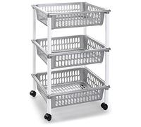 Tradineur - Carro verdulero - Modelo PLFT - Color Plata - con Ruedas - 3 cestas 40 x 30 x 61,5 cm - Multiusos para organizar los Espacios domésticos, Ideal para baño, Cocina, Sala y Garaje.