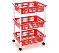 Tradineur - Carro verdulero - Modelo PLFT - Color Rojo - con Ruedas - 3 cestas 40 x 30 x 61,5 cm - Multiusos para organizar los Espacios domésticos, Ideal para baño, Cocina, Sala y Garaje.