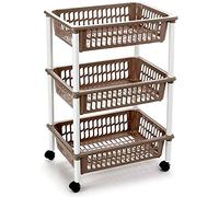 Tradineur - Carro verdulero - Modelo PLFT - Color Topo - con Ruedas - 3 cestas 40 x 30 x 61,5 cm - Multiusos para organizar los Espacios domésticos, Ideal para baño, Cocina, Sala y Garaje.