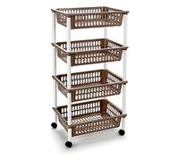Tradineur - Carro verdulero - Modelo PLFT - Color Topo - con Ruedas - 4 cestas 85 x 40 x 30 cm - Multiusos para organizar los Espacios domésticos, Ideal para baño, Cocina, Sala y Garaje.