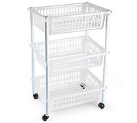 Tradineur - Carro verdulero - Modelo PLFT - Color Transparente - con Ruedas - 3 cestas 61,5 x 40 x 30 cm - Multiusos para organizar los Espacios domésticos, Ideal para baño, Cocina, Sala y Garaje.