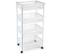 Tradineur - Carro verdulero - Modelo PLFT - Color Transparente - con Ruedas - 4 cestas 40 x 30 x 85 cm - Multiusos para organizar los Espacios domésticos, Ideal para baño, Cocina, Sala y Garaje.