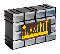 Tradineur - Clasificador apilable de plástico, 16 cajones, módulo, estante organizador para piezas pequeñas, tornillos, botones, 15 x 21,5 x 7,8 cm, color aleatorio