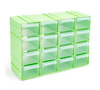 Tradineur - Clasificador apilable modular HG, plástico, 16 compartimentos, almacenamiento de herramientas, tornillos y accesorios, fabricado en España (Verde - 15 x 22 x 8 cm)