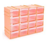 Tradineur - Clasificador apilable modular HG, plástico, 16 compartimentos, almacenamiento de herramientas, tornillos y accesorios, fabricado en España (Coral - 15 x 22 x 8 cm)