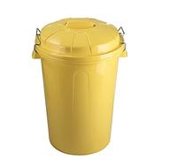 Tradineur - Cubo de Basura con Asas metálicas y Tapa, contenedor de residuos de plástico, Papelera, Reciclaje, Industrial, Fabricado en España (Amarillo, 100 litros, 57 x 74,5 x 52 cm)