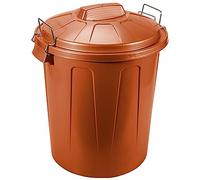 Tradineur - Cubo de Basura con Tapa y Asas metálicas, contenedor de residuos de plástico, Papelera, Reciclaje, Industrial, Fabricado en España (Marrón - 100 litros - 74,5 x 52 cm)