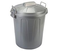 Tradineur - Cubo de basura, plástico, 21 litros, incluye asas metálicas y tapa, resistente, contenedor de residuos, papelera, reciclaje, industrial, hogar, fabricado en España (Gris - 42,2 x 33,8 cm)