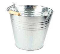 Tradineur - Cubo de Metal galvanizado de 8 litros, de 24 x 19 cm, con Mango de Madera para Limpieza, jardinería, hogar… Balde de Metal, cubeta, barreño Metalizado