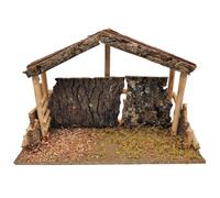 Tradineur - Cueva/Portal de belén de madera y corcho, Pesebre con techo y musgo para Nacimiento, Figura de Navidad, adorno, decoración Tradicional - 40 x 17 x 27 cm - Pared Ruinas - Modelo Aleatorio