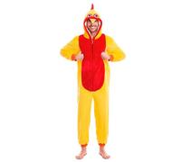 Tradineur - Disfraz de gallo para adulto, 100% poliéster, incluye mono con capucha, atuendo divertido de carnaval, Halloween, cosplay (Hombre, Talla M)