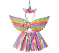 Tradineur - Disfraz infantil de Unicornio, 3 piezas, poliéster, incluye falda, alas y diadema, carnaval, Halloween, cosplay (Niña - 12 años)