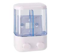 Tradineur - Dispensador de jabón líquido con 2 Compartimentos de 380 ml, plástico, dispensador de Gel y champú con botón, Montaje en Pared, 22 x 14 x 7,5 cm