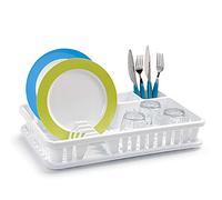 Tradineur - Escurreplatos tipo Venecia, con forma rectangular, de color blanco, de 45 x 8 x 29,7 cm. Escurridor de cocina para secado de vajilla con bandeja. Secadero de plástico para hogar