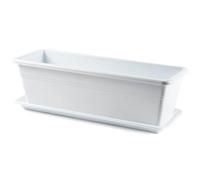 Tradineur - Jardinera Eva de plástico con Plato Adán 20 litros - PLFT - Maceta para Plantas y Flores Rectangular de plástico con Agujeros de Drenaje (50 cm, Blanco)