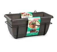 Tradineur - Jardinera para balcón con Plato Integrado y Soporte metálico - Fabricado en plástico - PLFT - Capacidad de 8 litros - 17 x 40 x 19,5 cm - Color Antracita