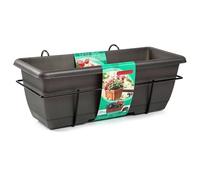 Tradineur - Jardinera para balcón con Plato Integrado y Soporte metálico - Fabricado en plástico - PLFT - Capacidad de 10 L - 17 x 50 x 19,5 cm - Color Antracita