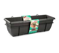 Tradineur - Jardinera para balcón con Plato Integrado y Soporte metálico - Fabricado en plástico - PLFT - Capacidad de 12 litros - 17 x 60 x 19,5 cm - Color Antracita