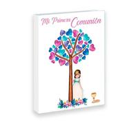 Tradineur - Libro de Primera Comunión, tapa dura, 44 páginas, incluye espacios para fotos, dedicatorias, datos personales, regalo - 34 x 27 cm (Niña - Árbol)