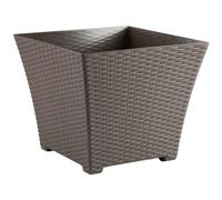 Tradineur - Maceta Rattan Cuadrada de Plástico - Fabricado en España - Ideal para Plantas, hogar, jardín y terrazas - 30 cm - Color Marrón Topo