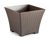 Tradineur - Maceta Rattan Cuadrada de Plástico - Fabricado en España - Ideal para Plantas, hogar, jardín y terrazas - 25 cm - Color Marrón Topo
