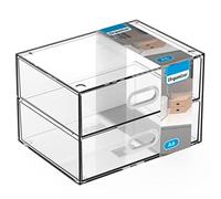 Tradineur - Mini cajonera transparente A6 con 2 cajones, plástico, organizador de cosméticos, maquillaje, accesorios de costura, tornillos, fabricada en España, 17 x 12,5 x 11,1 cm