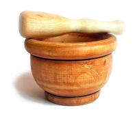 Tradineur - Mortero de Madera Natural - Incluye mazo de 13,5 cm - Machacador Manual de Cocina para moler ajo, Especias y Hierbas - Ø 9 x 8 cm