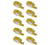 Tradineur - Pack de 10 cintas aislantes adhesivas de pvc, resistente, instalaciones eléctricas, reparar, proteger y agrupar cables, bricolaje (Amarillo y verde, 19 mm x 20 m)