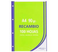 Tradineur - Pack de 100 hojas cuadriculadas A4 perforadas con margen, recambio hojas sueltas para archivador, 4 taladros, papel 90 g, material escolar, oficina