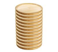 Tradineur - Pack de 12 platos de pulpo redondos de madera, diámetro 12 cm. Juego de 12 platos de presentación, pequeños, pulpo a la gallega