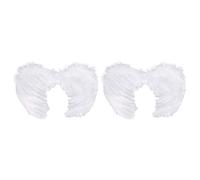 Tradineur - Pack de 2 Alas de ángel con Plumas y Tirantes elásticos, complemento para Disfraz de diablesa, Demonio, Halloween, Carnaval, Cosplay (Blanco - 45 x 35 cm)