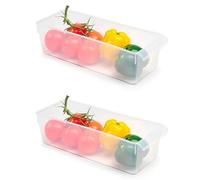 Tradineur - Pack de 2 cajones organizadores Reutilizables para frigorífico Nº 12, Recipiente de plástico Polipropileno con asa, Fruta, verdura, Fabricado en España (Translúcido - 10 x 14,5 x 37 cm)