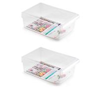 Tradineur - Pack de 2 cajones organizadores Reutilizables para frigorífico Nº 9, Recipiente de plástico Polipropileno con asa, Fruta, verdura, Fabricado en España (Translúcido - 10 x 19,5 x 29 cm)